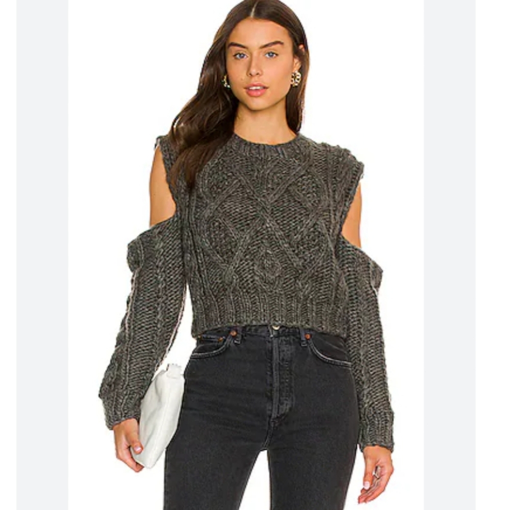 NWT For Love & Lemons | Andie Gray Cut Out Cable Knit Sweater